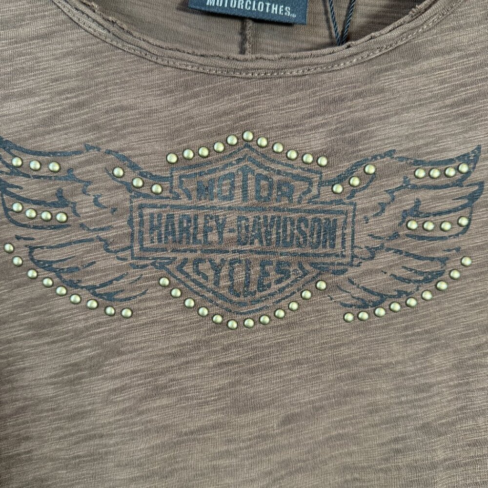 Harley-Davidson Studded Logo Split Back Knit Top Womens XS Brown Biker Retro NWT - Picture 5 of 13
